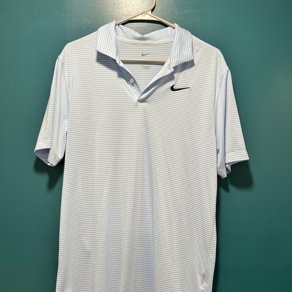 Nike Men's Dri-Fit Light Blue Striped Polo Shirt